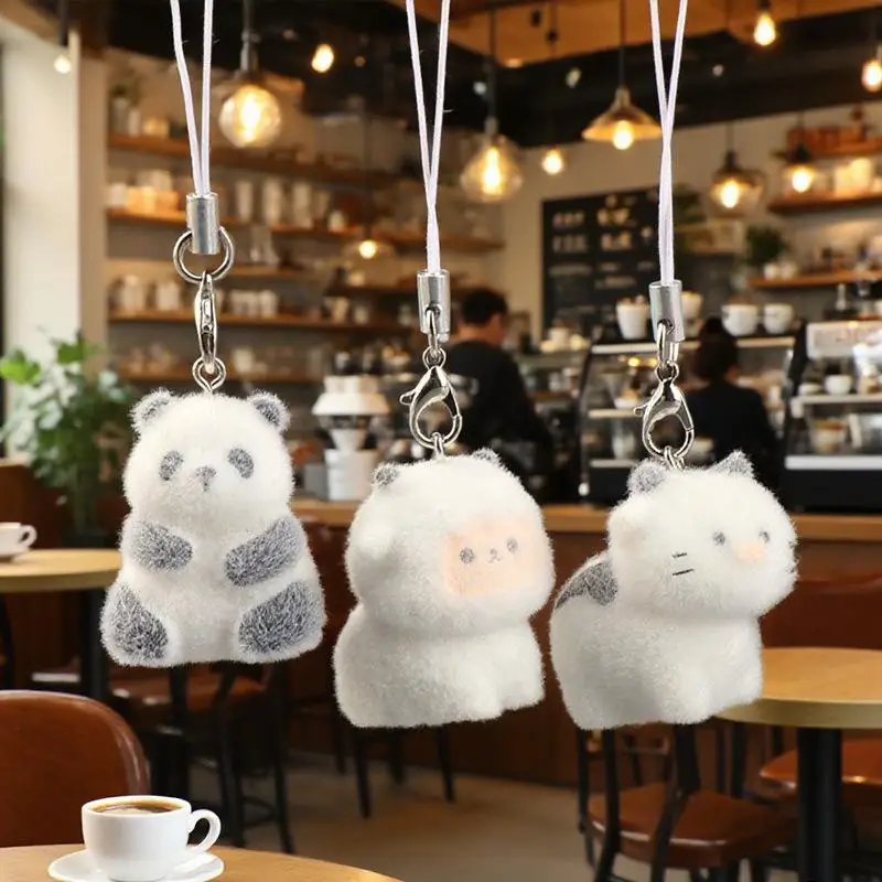 

✈ 3D флокированные подвески в виде животных, брелоки для телефонов, ремешок, подвесная подвеска для сумки, пара брелоков