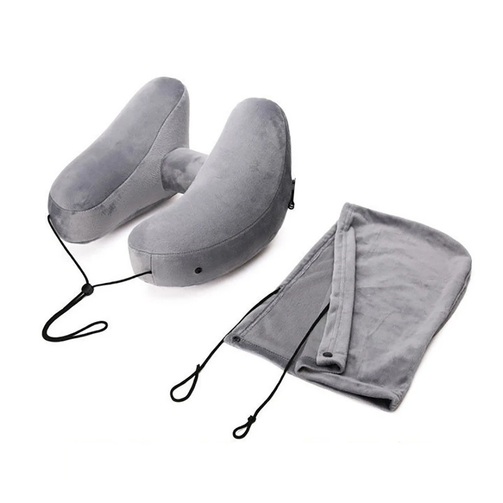 Neck Pillow Travel U-shaped Pillow Inflatable Pillow H Hooded Nap Pillow Outdoor Car Long-Distance Aircraft Neck Pillow