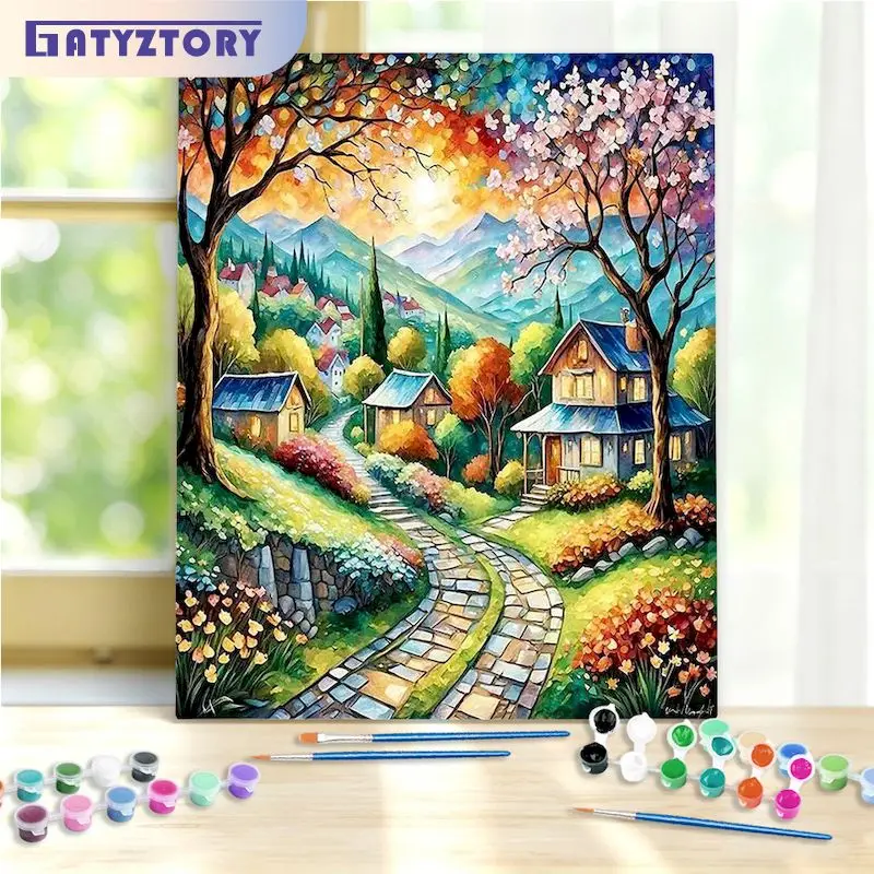 

GATYZTORY Picture By Numbers Village Landscape Acrylic Drawing Canvas Wall Art Oil Painting DIY Home Decor Gift