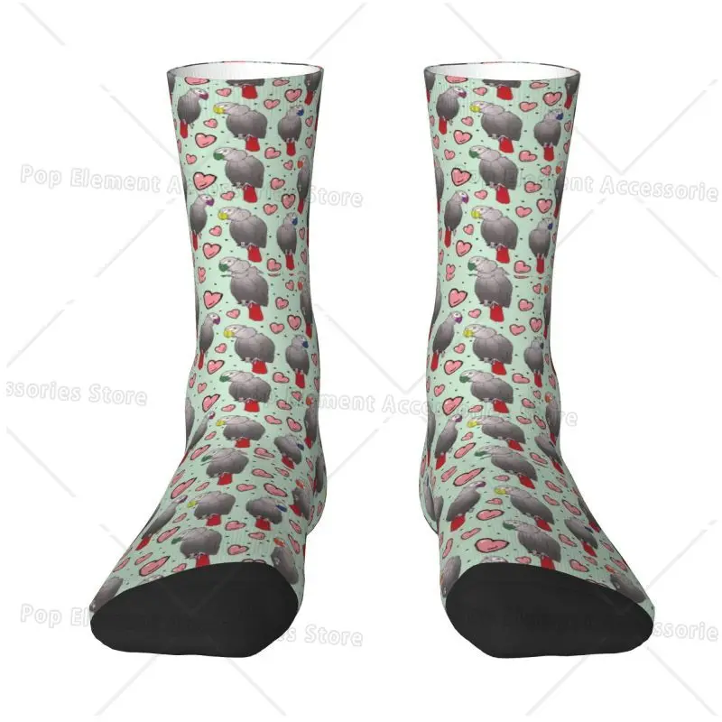 Kawaii Funny African Grey Parrot Socks Men Women Warm 3D Printing Psittacine Sports Football Crew Socks