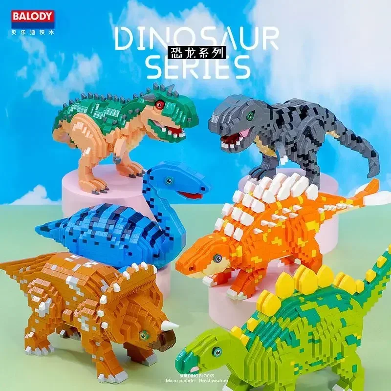 BALODY Dinosaur Building Blocks Puzzle Mini Diamond Blocks Dinosaurs Collection Kids Hobby Cartoon Models of Dinosaurs 1500+ pcs