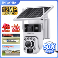 SHIWOJIA 4G Solar Camera 6K 12MP 50X Optical ZOOM Dual Screen Outdoor Security WiFi IP Camera Night Vision PIR Detection AutoTra