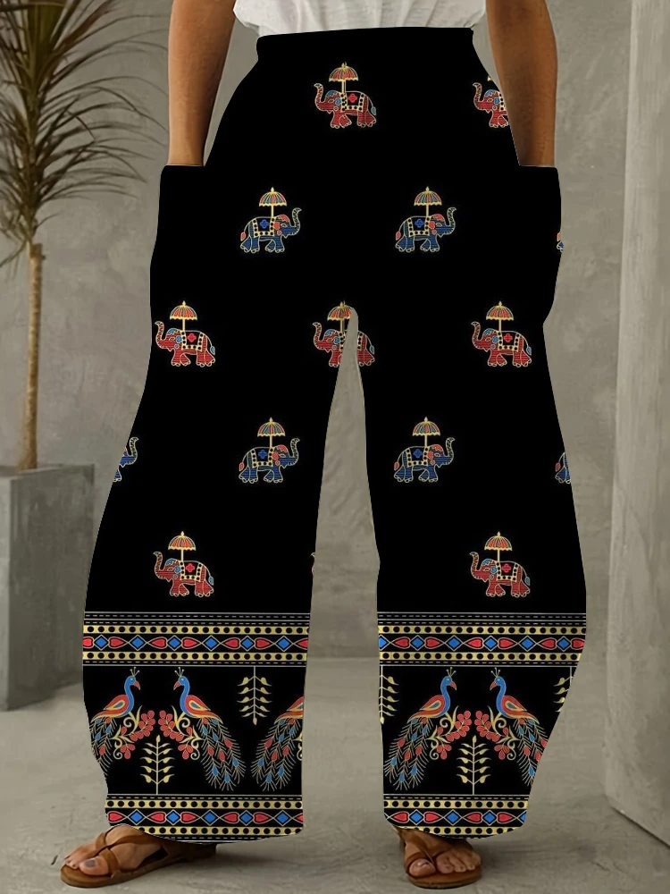 New Early Autumn Women's Pants With Elephant Print Fashion Women's Wear Casual Women's Lantern Pants Large Wide Leg Pants