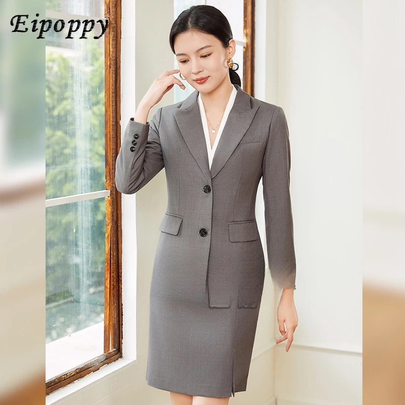 Conjunto de traje gris para mujer, otoño