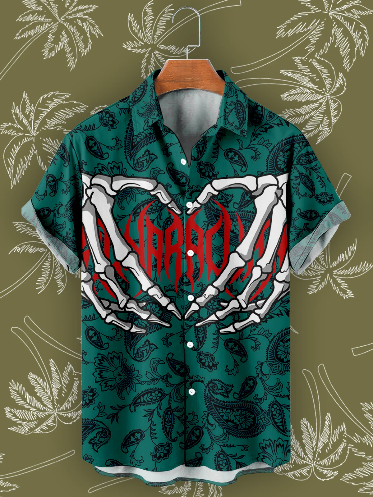 Skull Hand Print Hawaiian Beach Shirt Summer 2024 Street Style Short Sleeve Oversized Shirt Men Casual Ropa Hombre