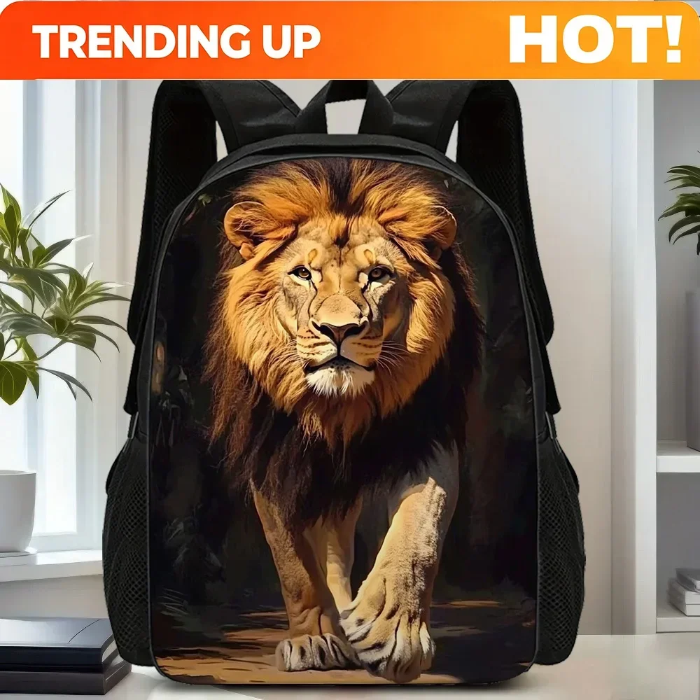 Custom Bag [Lion King Backpack] Chic Lion King's Mighty Wind 2D Flat Print Backpack – 1pc Durable Polyester School Bag With Remo