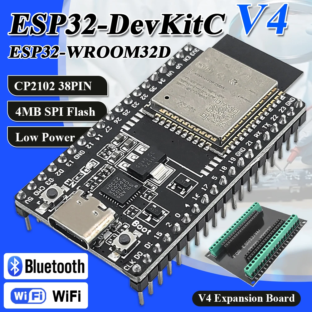 ESP32 Development Board with GPIO Expansion Board Kit ESP32-32D BT Wifi Module 38PIN CP2102 ESP32-DevKitC USB Type-C