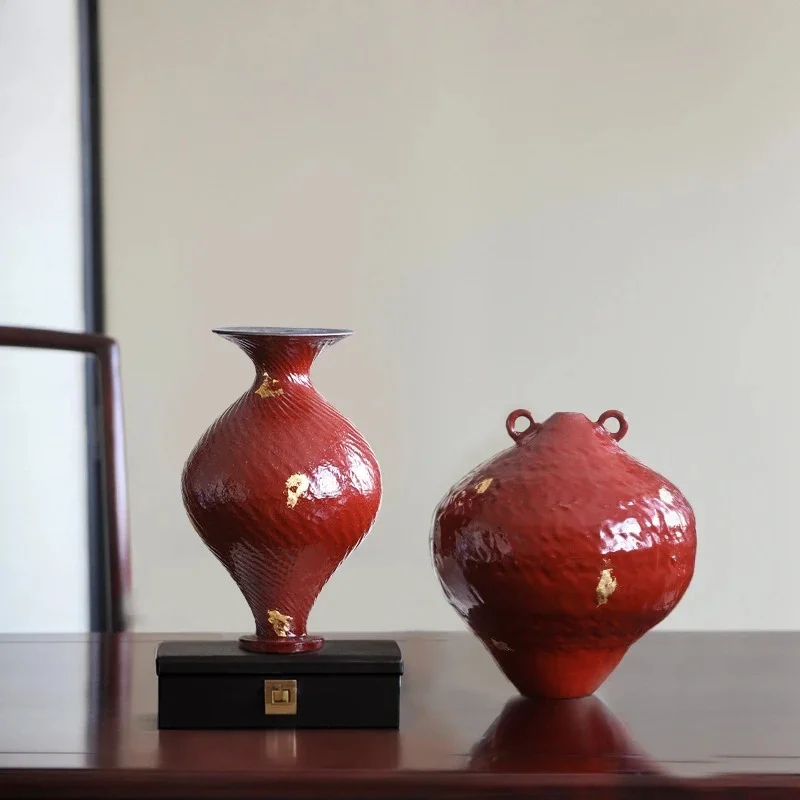 Red Ceramic Vase Decoration Living Room Decoration Flower Vessels Desktop Flower Arrangement Hydroponic Vase Dried Flower Vases