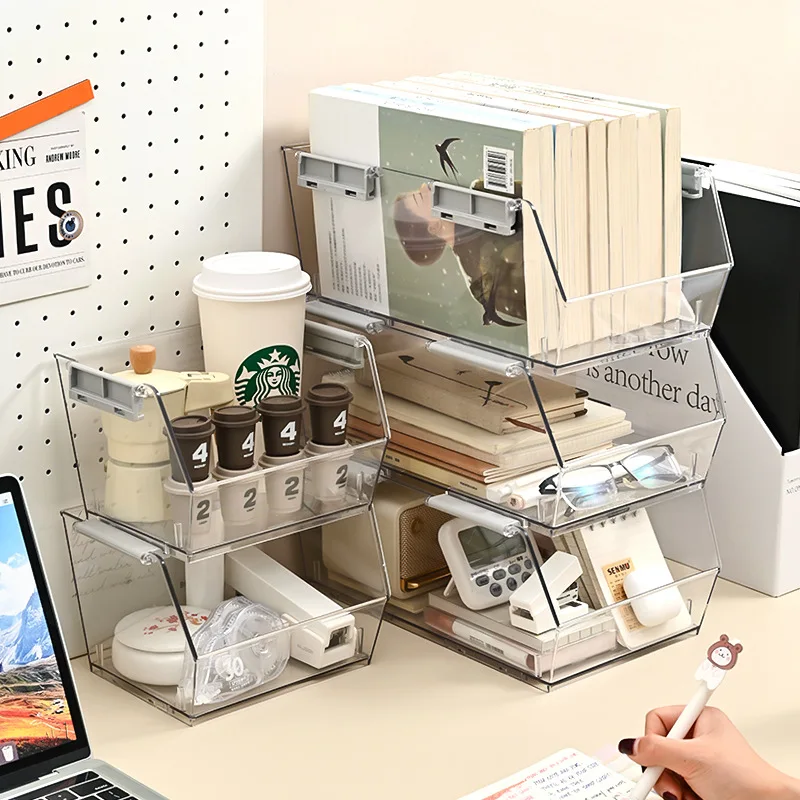 

Clear U Shaped Desk Organizer Storage Box for Stationery Cosmetics Modern Home Office Desktop Accessory Holder