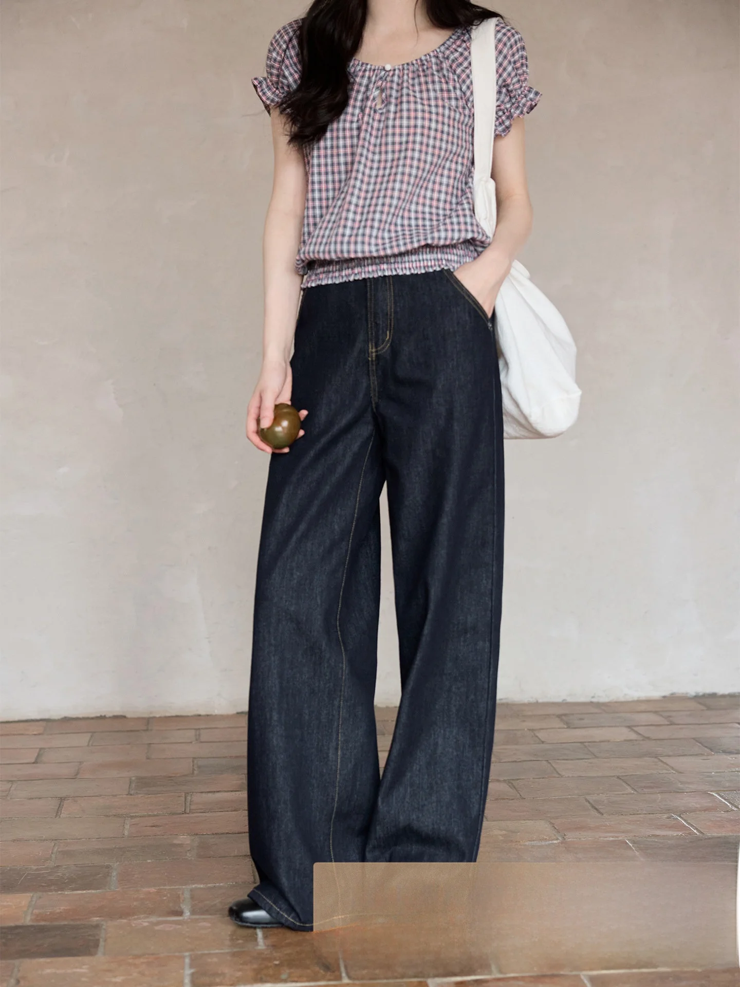 

High Waist Straight Leg Deep Blue Korean Style Jeans Women's Premium Fashionable Pants Retro Design Summer Commute Style