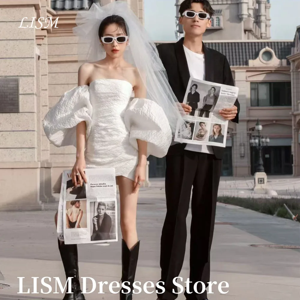 

LISM Modern Mini Short Wedding Dress Korea Photo Shoot Cap Sleeves Strapless Country Bride Gowns Birthday Party Customized