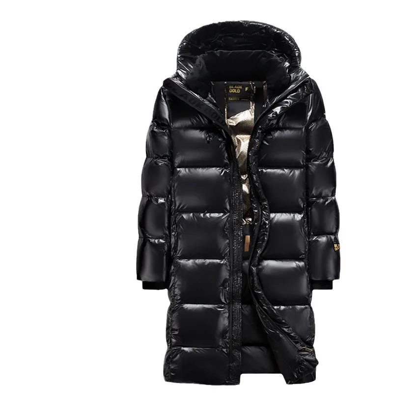 Men's Thick Goose down Jacket Winter Coat Waterproof Warm Long Hooded Ultra Cold Resistant Fleece Lined Zipper Closure Casual