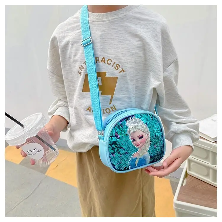 Disney Princess frozen Crossbody B Elsa Sofia Cartoon Shoulder Bag  Girls Fashion Sequins Handbags Kids Backpack