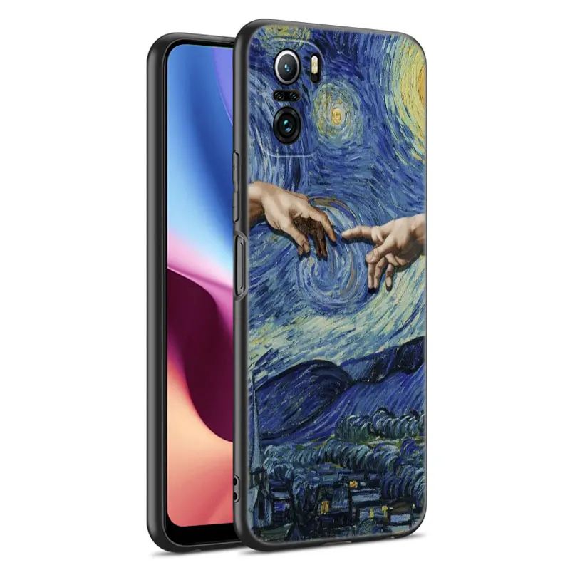 Starry Night Art Van Gogh Black Silicone Phone Case For Xiaomi POCO X3 X4 NFC F4 GT F5 F6 M3 M4 M6 X5 X6 Pro 5G M5 C55 C65