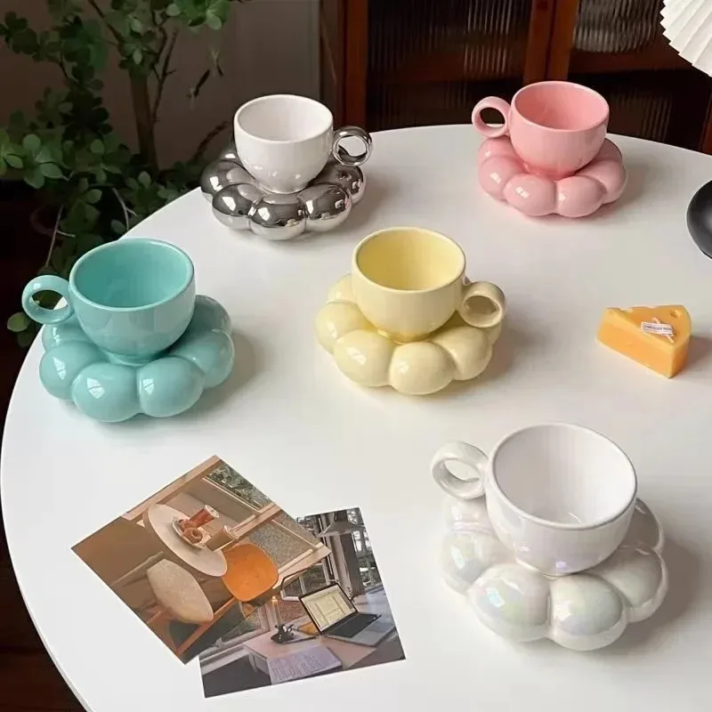 

Ceramic Cloud Coffee Mug Sets Creative Flowers Saucer Mug Exquisite Office Afternoon Tea Cups Kitchen Drinkware Home Accessories