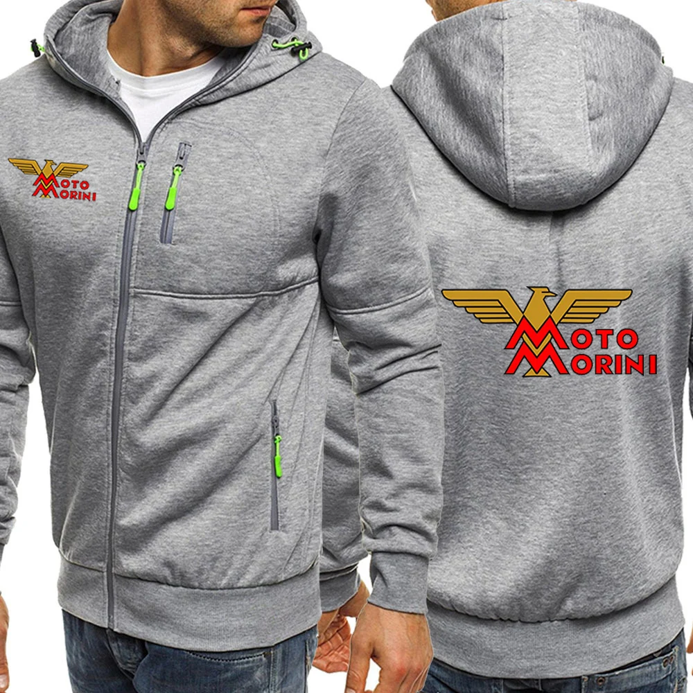 2024 Spring Autumn Men\'s Moto Morini Logo Printing Casual Zipper Solid Color Cardigan Comfortable Long Sleeve Hooded Sweatshirts