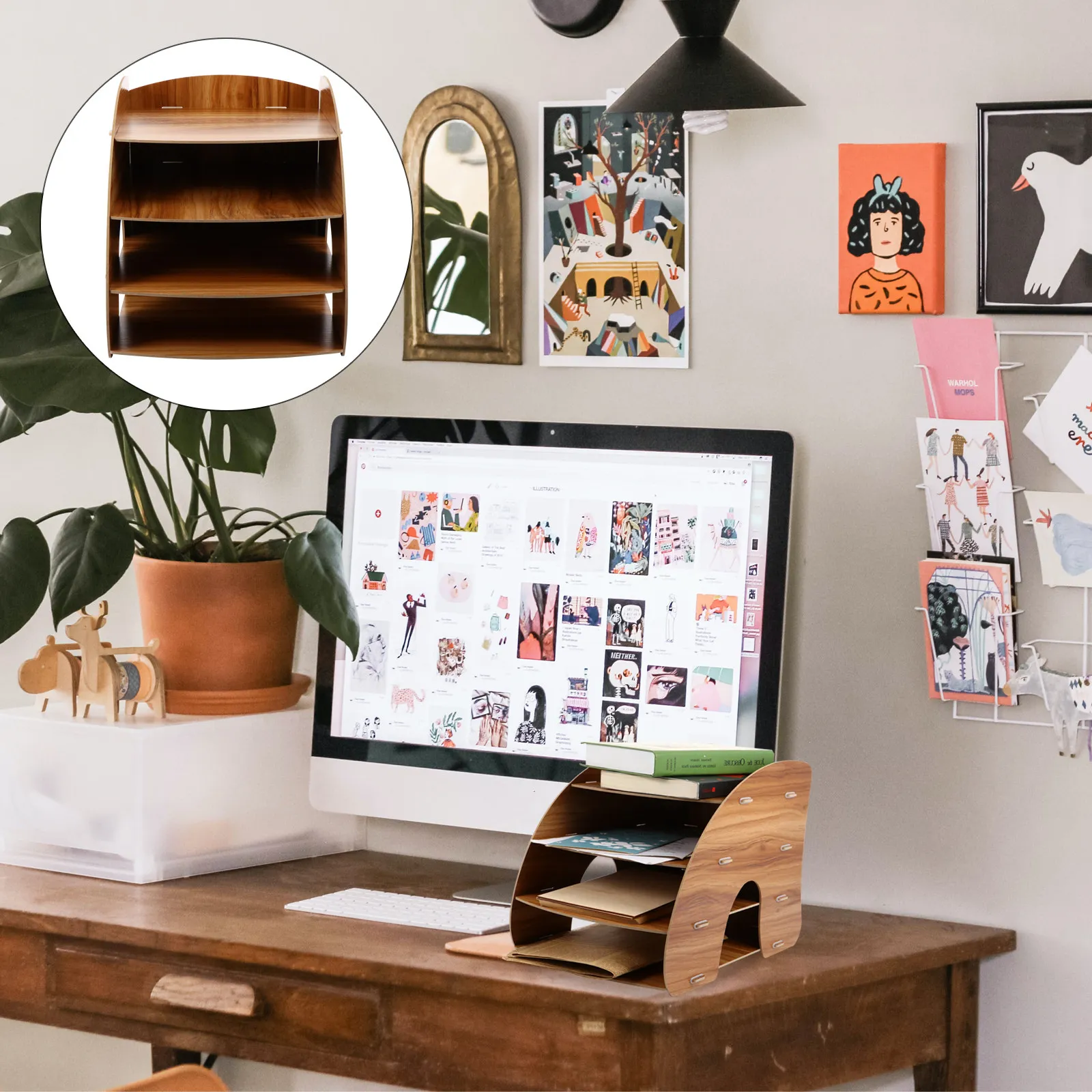 

Деревянный настольный органайзер для файлов, многоуровневая полка для хранения документов, книг, бумаг и канцелярских принадлежностей для офиса, дома, учебной комнаты