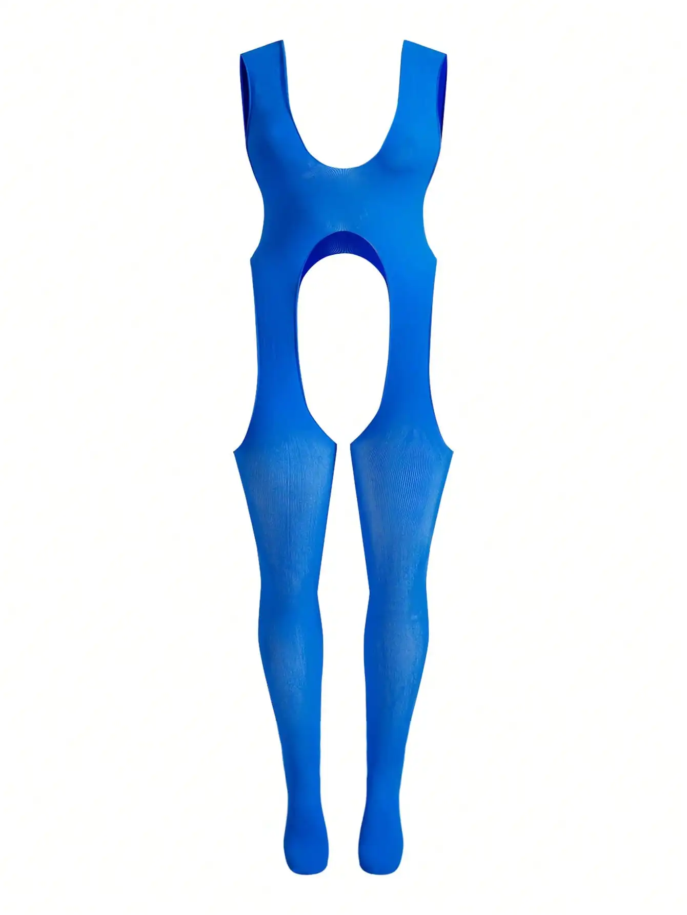 

Синий однотонный сетчатый боди-комбинезон с открытой промежностью