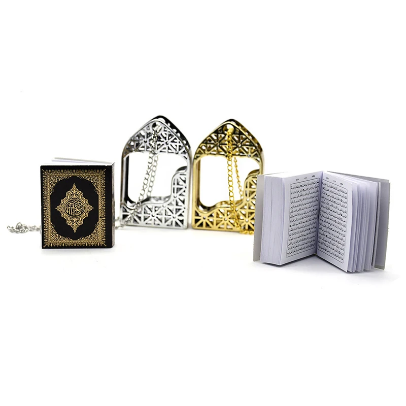 1Pc Muslim Necklace Islamic Mini Ark Quran Book Real Paper New Arabic Can Read Pendant Necklace Key Chain Religious Jewelry