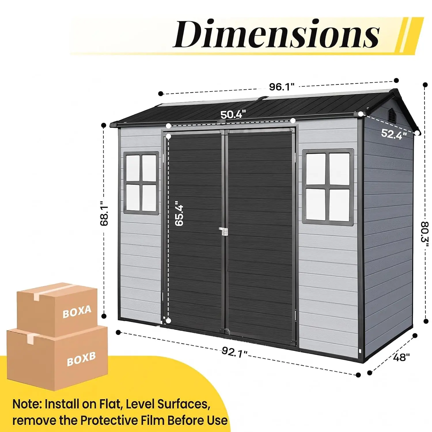 8x4 FT Resin Outdoor Storage Shed with Floor and 2 Windows, Plastic Sheds & Outdoor Storage Clearance for Patio, Customized