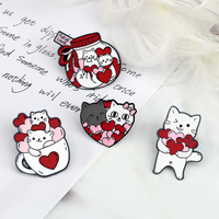 Romantic Candy Cats Brooch for Couples Cute 'Full with Love' Kitties Wink Enamel Pin Cartoon  Animal Badge Valentine's Day Gifts