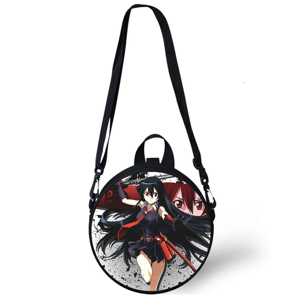 Anime akame ga criança saco do jardim de infância 3d impressão crossbody sacos de ombro para a escola feminina mini redondo bagpacks rugtas saco