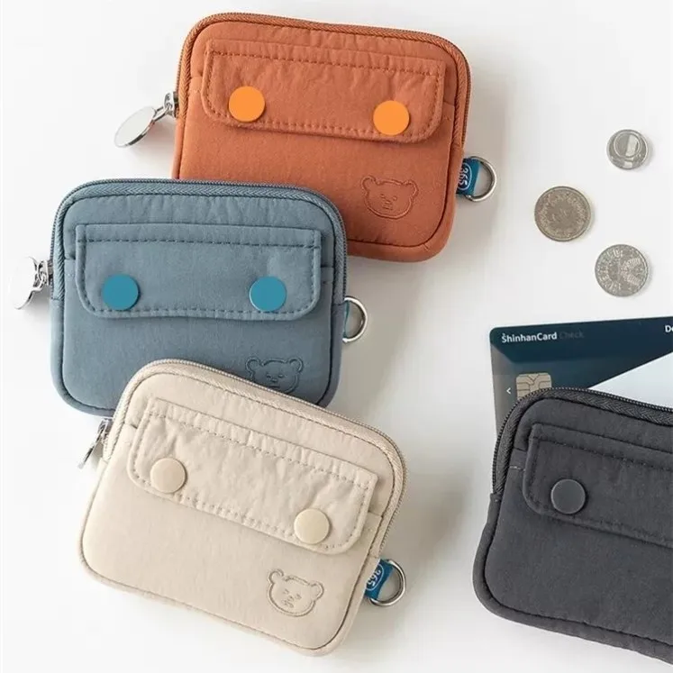 Adorable Cotton Zipper Card Holder  Portable Storage Wallet for Bank Cards Personal Documents Cute  Pure Color Design