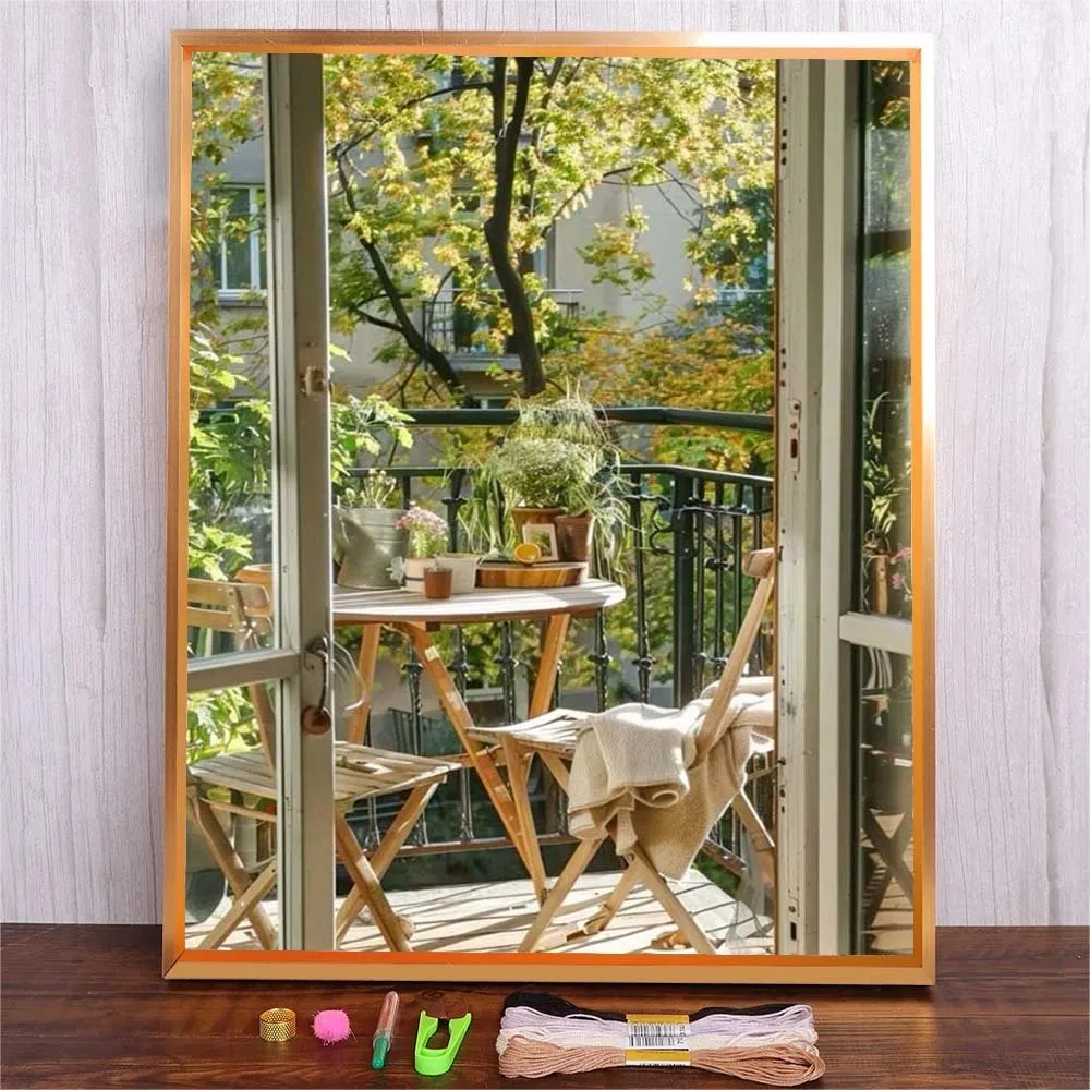 

Plant Balcony Printed Embroidery Kit For Beginner Needle Starter Set Diy Crafts With Cotton Thread Cross Stitch For Bedroom Wall
