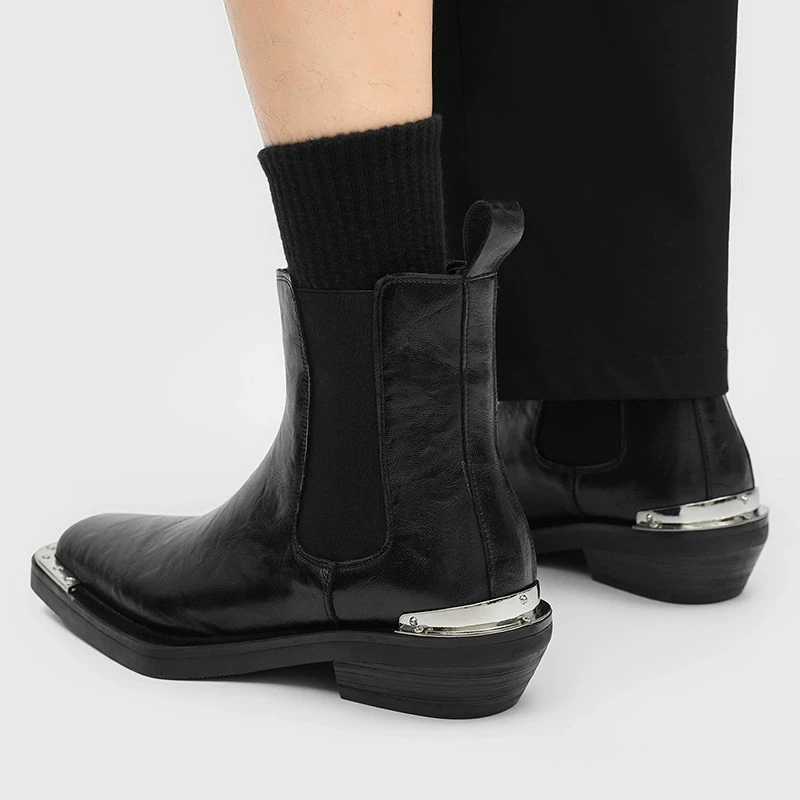 Men New Design Black Leather Chelsea Boots Round Toe Thick Soled Size Zipper Ankle Boots Classic Business Casual Shoes