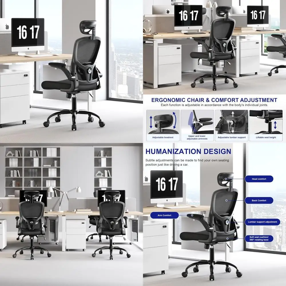 Ergonomic High-Back Mesh Office Chair with Lumbar Support, Adjustable Armrests, Swivel Desk Chair for Comfortable Computing