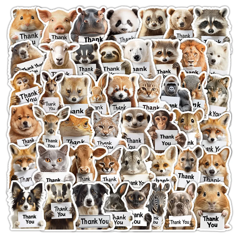 50/100PCS Realistic Animal Tag Stickers Cute Pet Dog With Thank You Notebook Water Cup Stationery Box Decoration