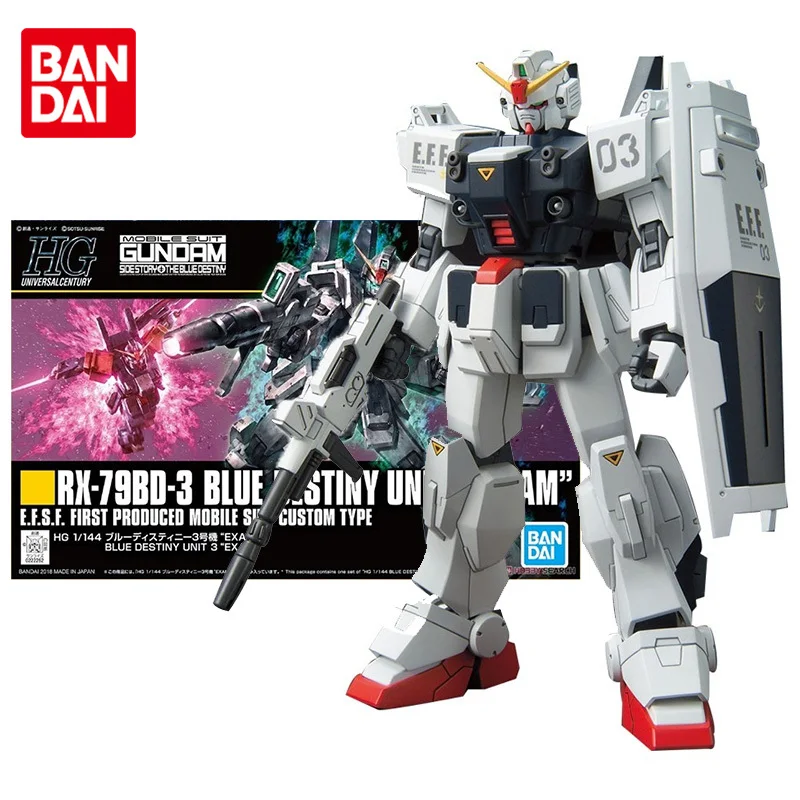 Bandai Gundam Model Kit Anime Figure HGUC 1/144 RX-79BD-3 Blue Destiny Unit 3 Exam Gunpla Anime Action Figure Toys for Children