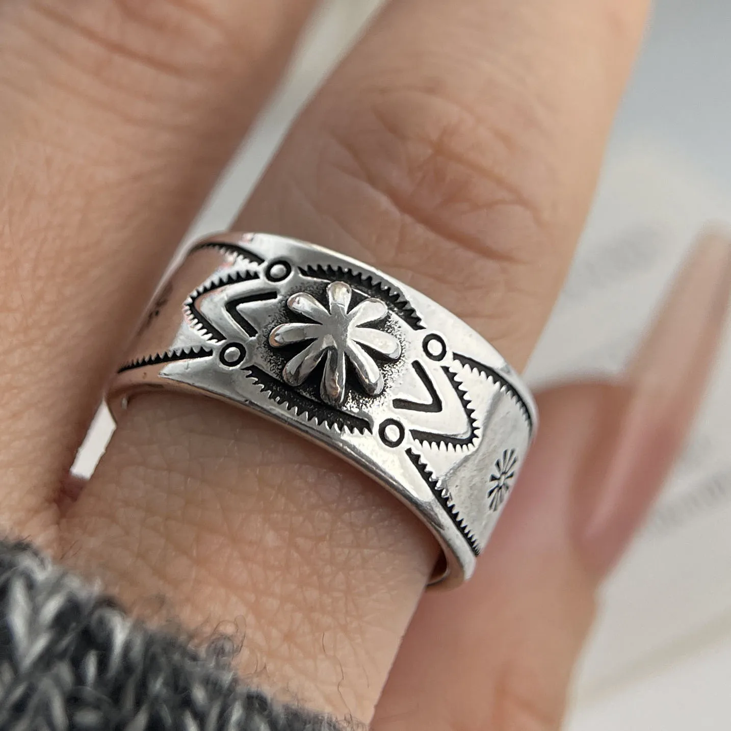 Women's 925 Sterling Silver Minimalist Flower Pattern Ring, Gift