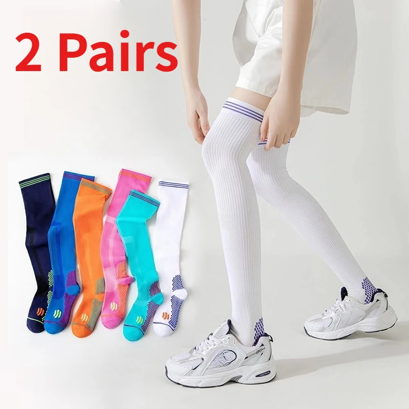 1/2 Pairs Women Over Knee Compression Socks High Pressure Long Stockings Slim Leg Sports Socks for Running Cycling Marathon Jump
