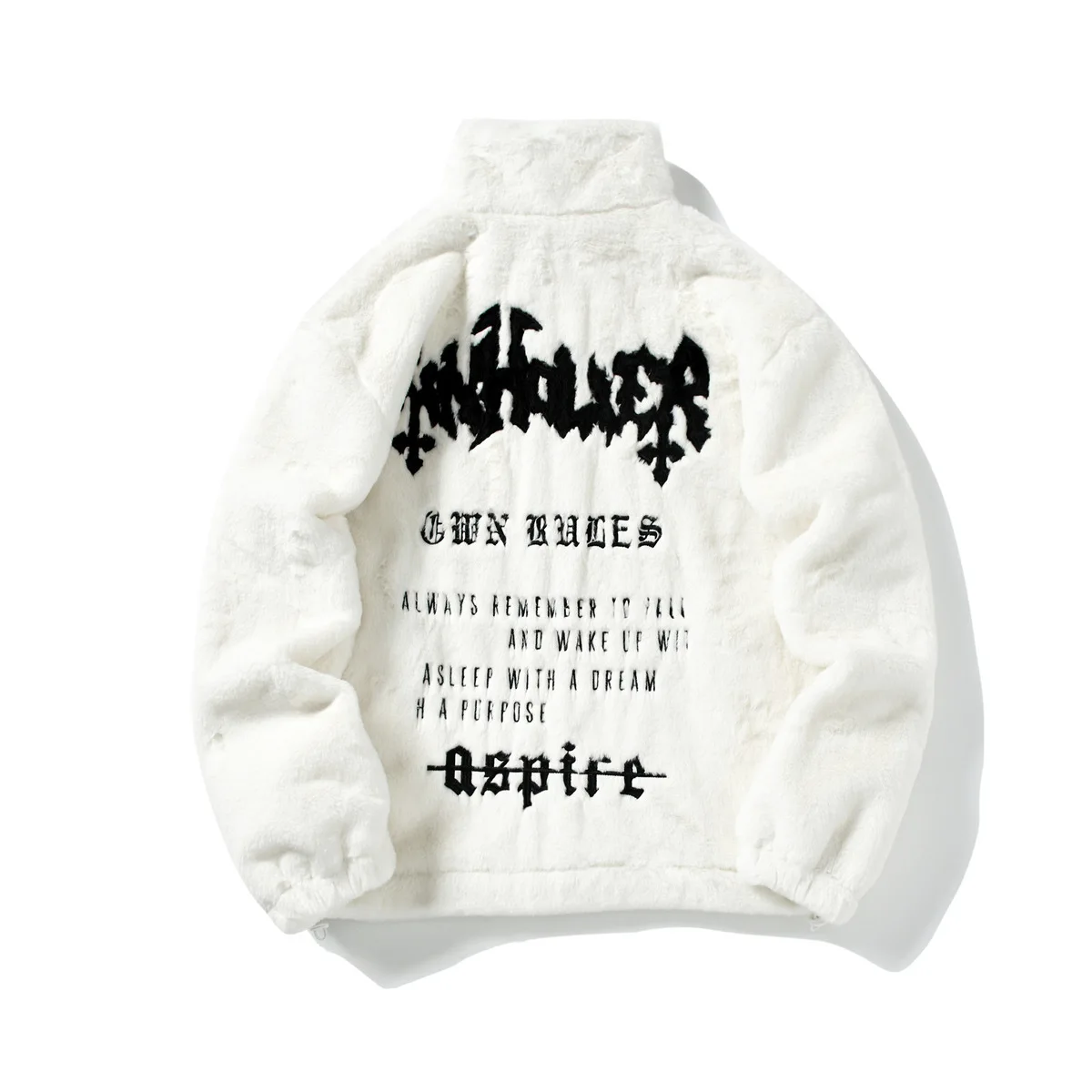 Hip Hop Alphabet Stehkragen Jacke Männer Übergroße Lose Fleece Warme Paar Baumwolle Mantel Winter Streetwear – Detail 2
