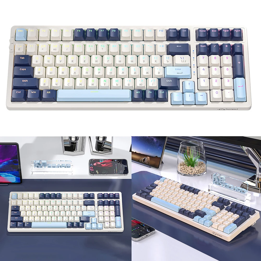 

Беспроводная механическая клавиатура K8, три режима подключения, 100 клавиш, бесшумный ввод текста, BT5.0/2.4Ghz/проводное подключение Type-C для ПК и ноутбуков