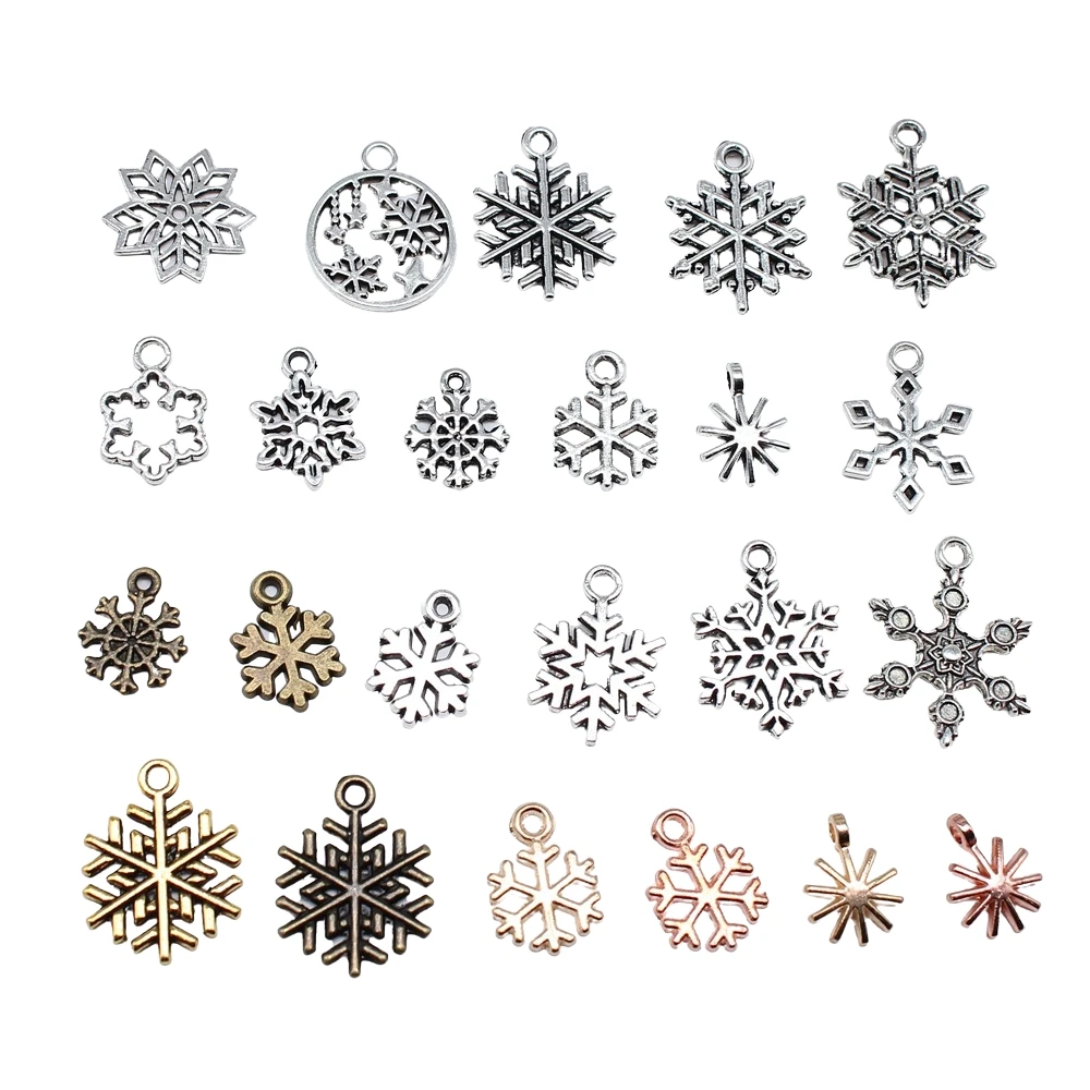 20pcs Metal Zinc Alloy Mix Sizes Snowflakes Charms Fit Jewelry Christmas Pendant Makings DIY Handmade Craft
