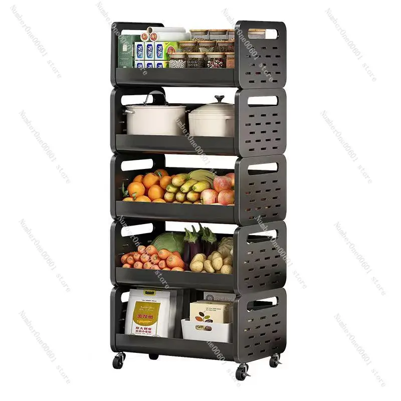 

5 Tiers Fruit Vegetable Storage Holders Rolling Trolley Cart Organizer Kitchen Storage Rack with Wheels