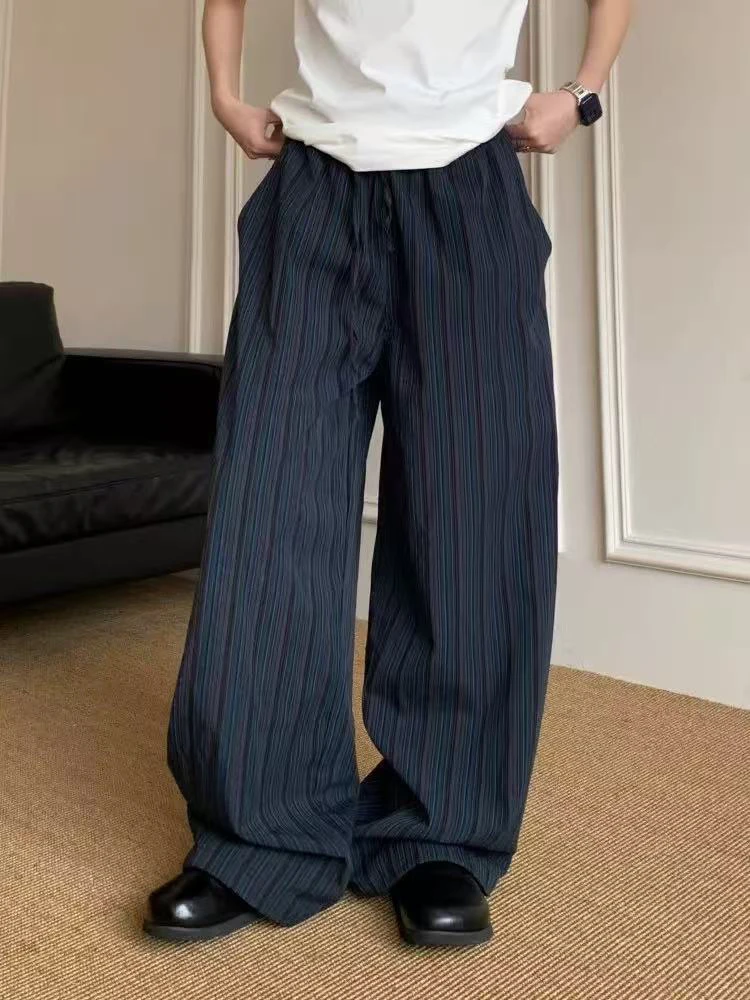 

Широкие брюки в полоску в американском стиле ретро, свободные повседневные брюки длиной до пола, модные брендовые мужские повседневные брюки