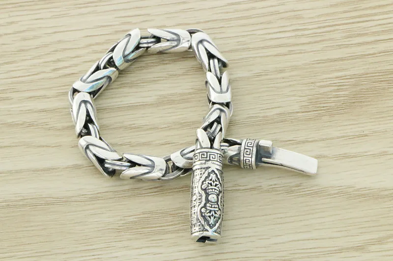 China-Chic s925 Silver Vintage Vajra Pestle Peace Grain Bracelet Simple Old Seiko Fashion Men's Sterling Silver Bracelet