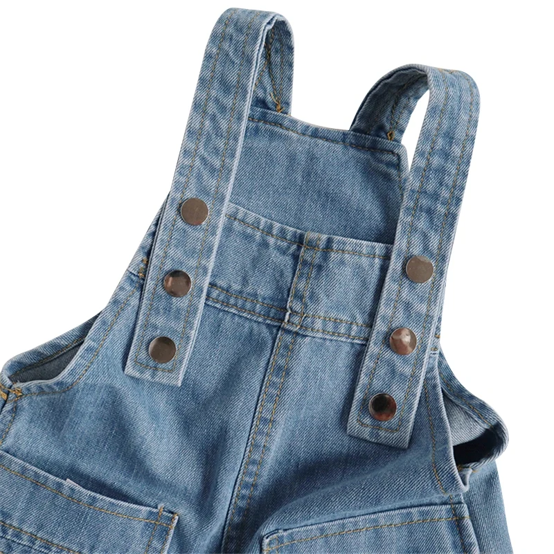 Nieuwe baby mouwloze bodysuit meisjes zachte denim jumpsuit schattige peuter overalls riem shorts kinderkleding