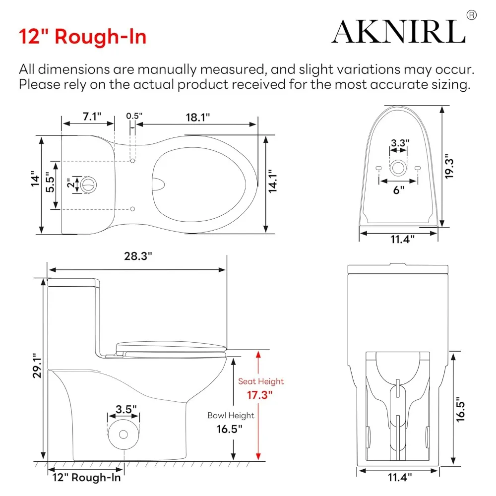 

Elongated One Piece Toilet with 17.3" ADA Comfort Chair Height Seat Modern Toilet for Bathroom, Dual Flush 1.1/1.6, Customized