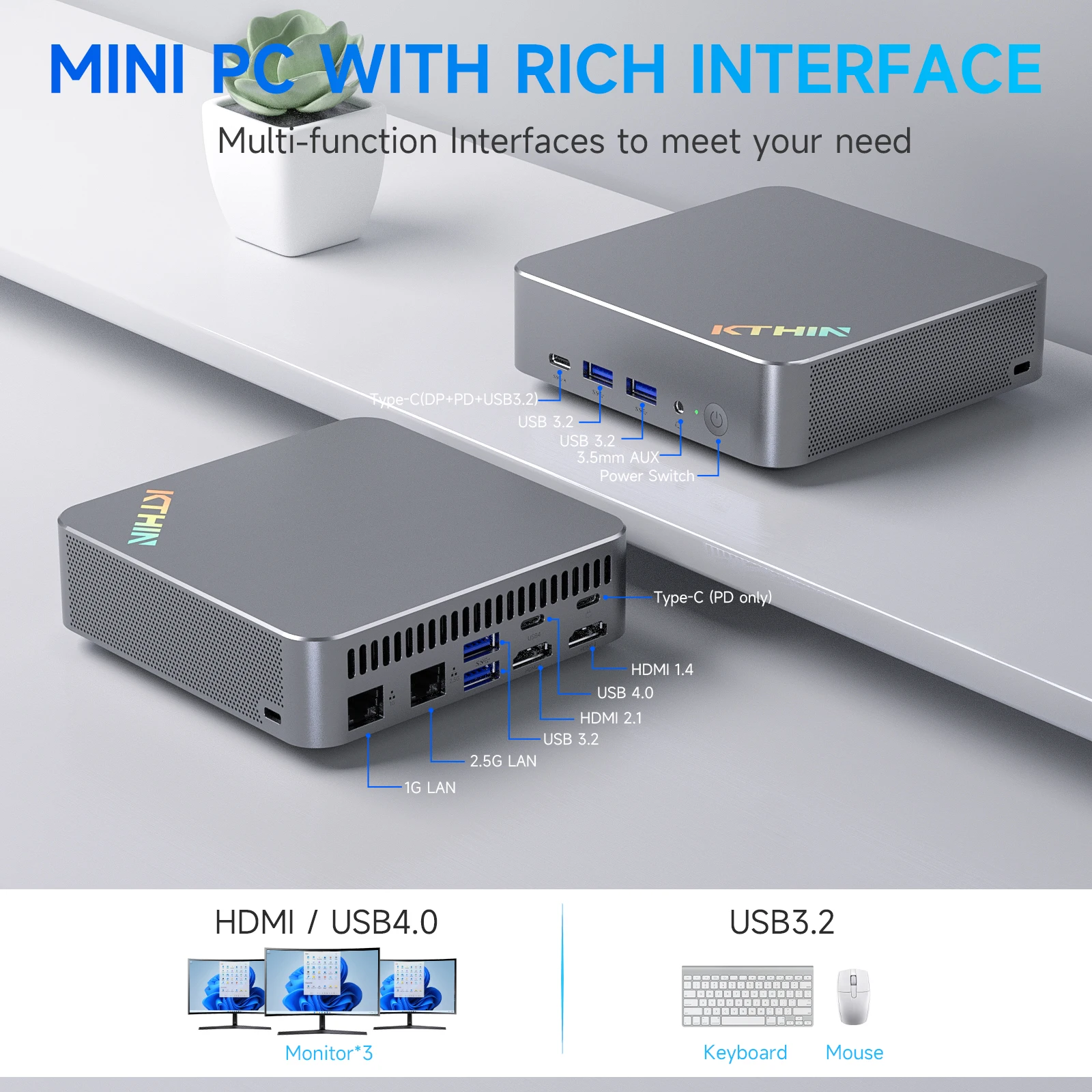 KTHIN i7-1360P كمبيوتر شخصي صغير 2.5G ثنائي LAN WIFI6 BT5.2 USB4.0 32GB DDR5 RAM 2TB SSD i5-13600H كمبيوتر مكتبي صغير i5-1340P