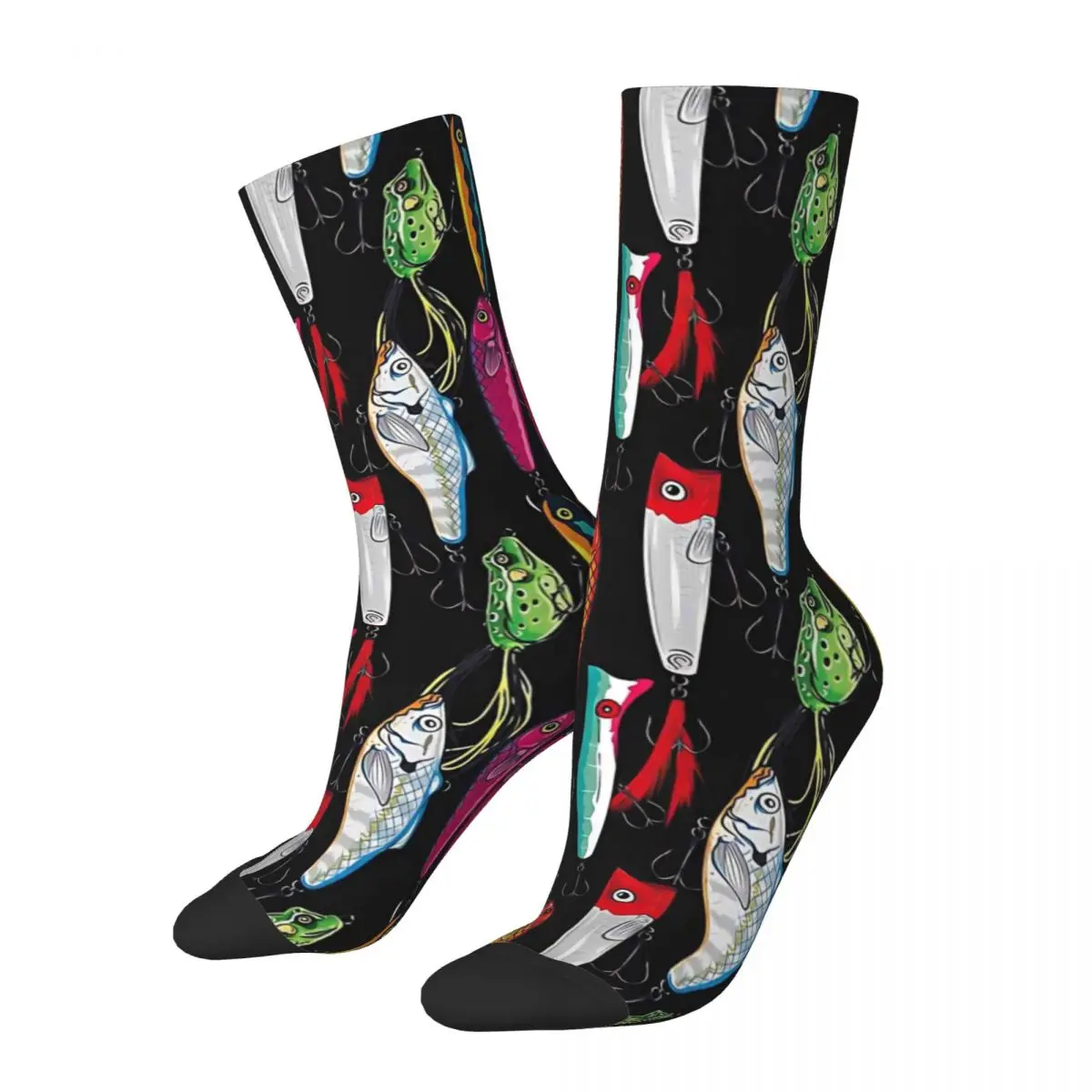 Calcetines Kawaii de pesca con cebo de pescado, calcetines con patrón de dibujos animados, compras