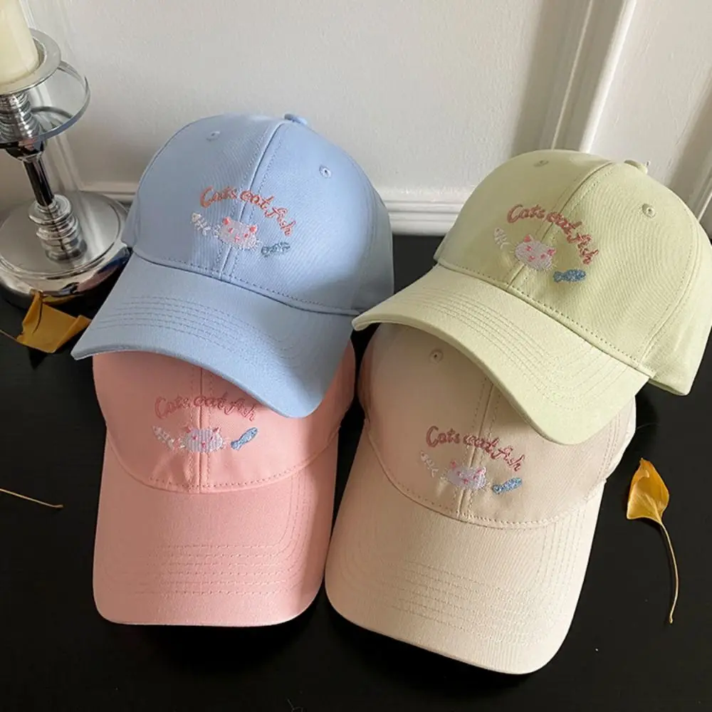 

Simple Embroidery Cat Cartoon Baseball Cap Sunscreen Casual Sunshade Hat Soft Y2K Peaked Cap Students