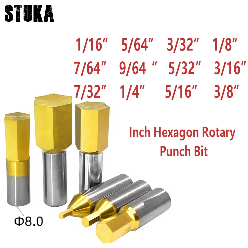 

Inch 6.35 1/4" 5/16" CT08 HSS-Tin Rotary Broaching Tool Punching Cutter 8mm Shank Inner Hexagon for Steel