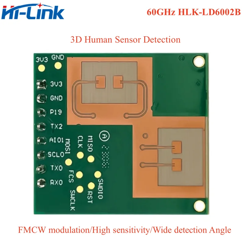 New 60GHz HLK-LD6002B FMCW millimeter wave radar module 3D human body sensing motion Status sensor GPIO and UART I/O TTL 3.3V