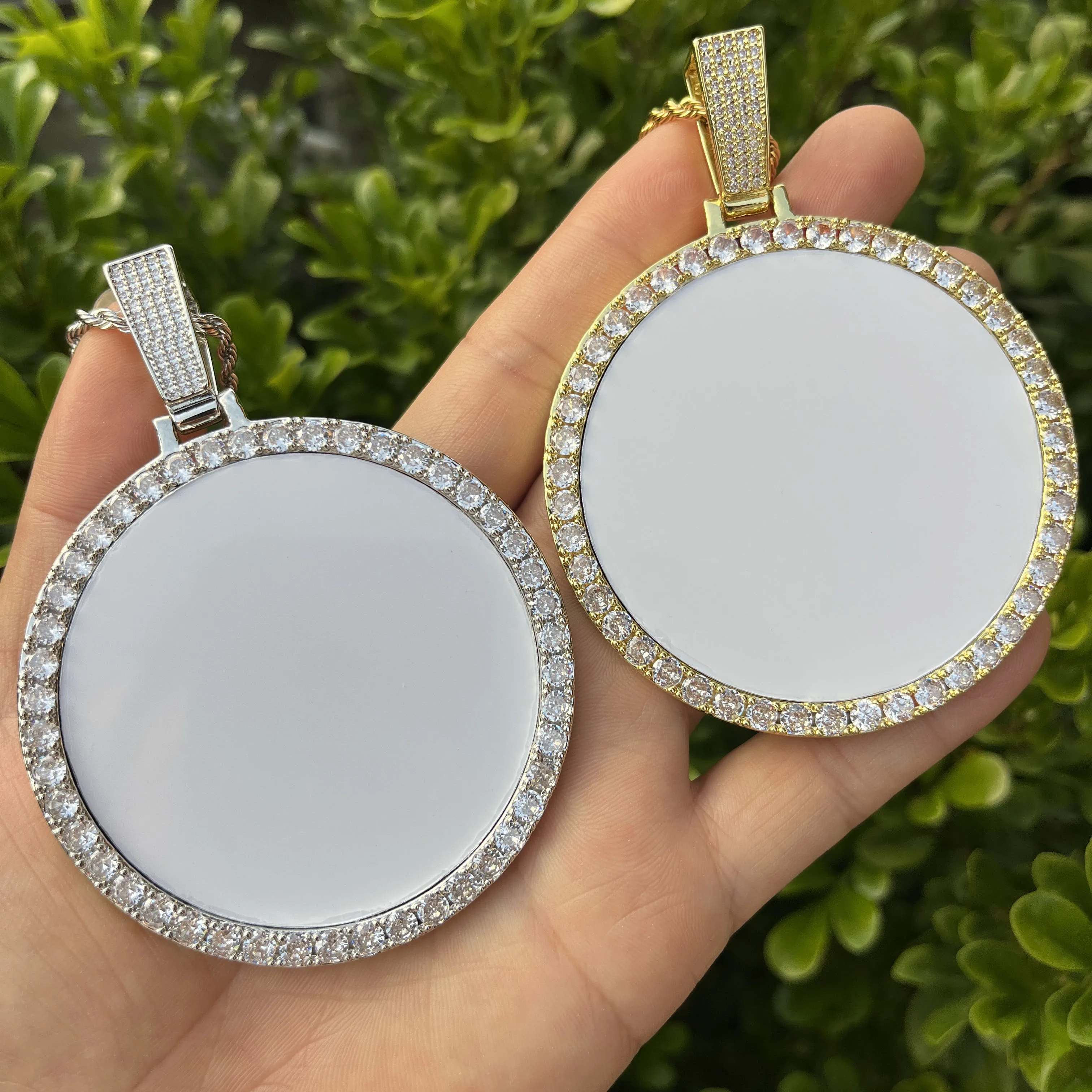 

XL Large 68mm Hip Hop Sublimation Necklace Blanks Bling Iced Out Custom Photo Pendant Diy Sublimation Pendant Necklace