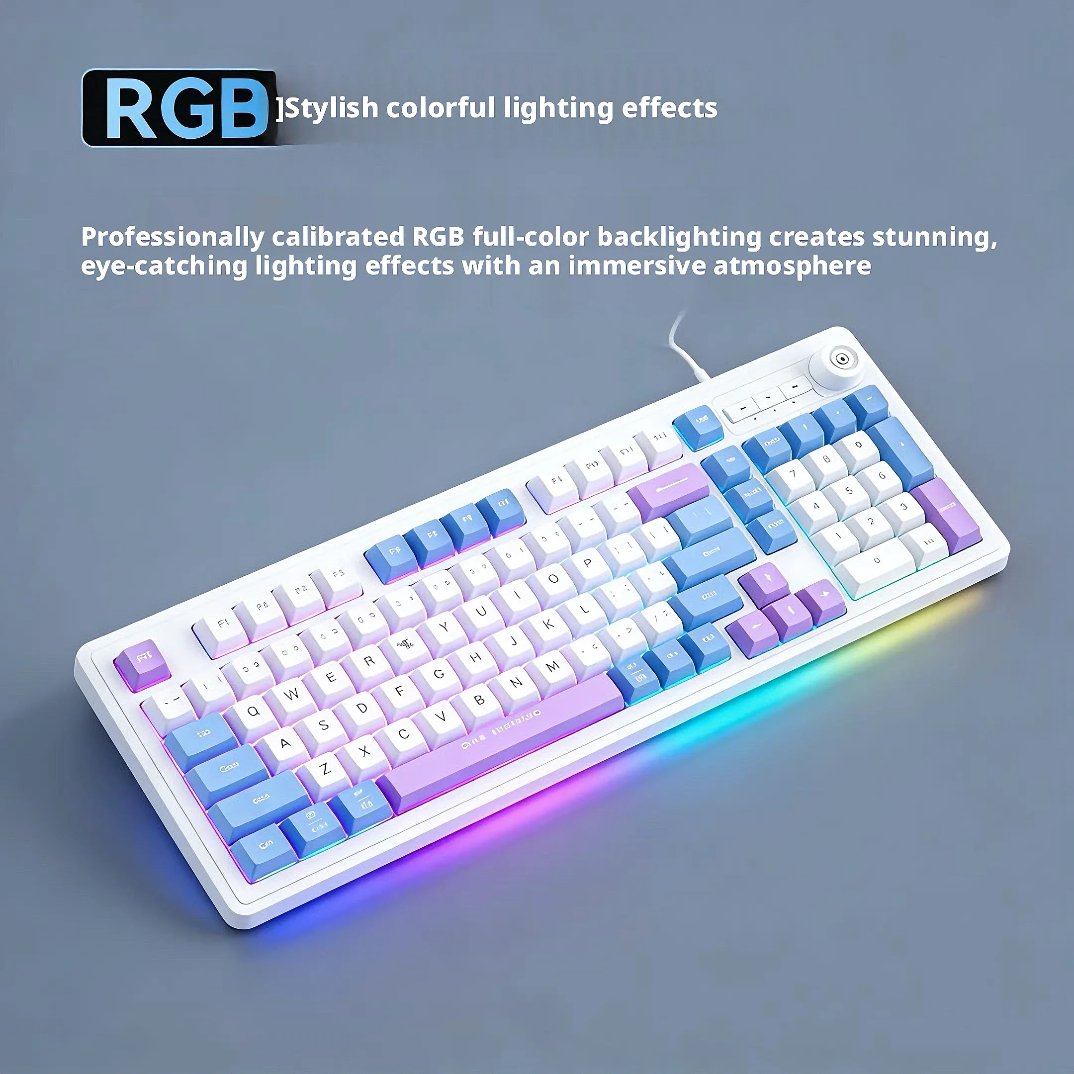 Wired Quiet Keyboard for Gaming & Office 3-Color Backlit Mechanical Feel Dust & Splash Proof Compatible with Desktop & Laptop