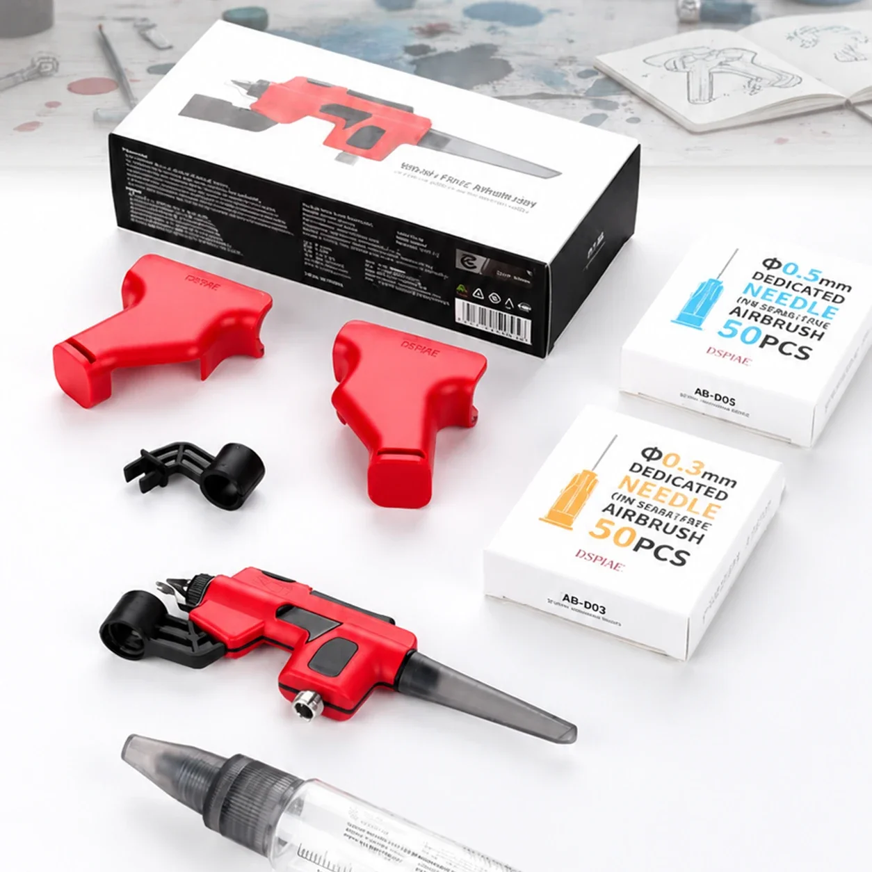 DSPIAE PT-AB Wash-Free Airbrush Model Painting Tool, No Need Cleaning Air Brush for Miniature Hobby Coloring